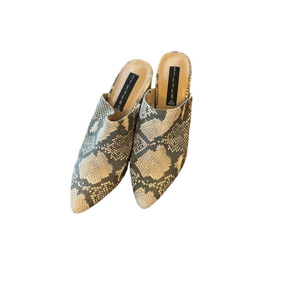 Steven by Steve Madden Mule Slide On Snakeskin Bishop Block Heel - Picture 1 of 6
